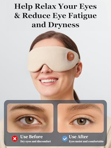 Heated Eye Mask, Cordless Warm Eye Compress for Dry Eyes, Birthday Christmas Gifts for Women Men, Washable Eye Heating Pad for Travel, Eye Relief, Improved Sleep (Khaki) - Thumbnail 4