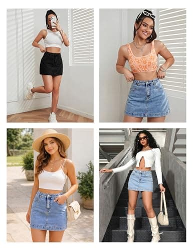 BISUAL Denim Mini Skirt High Waisted Jean Skirts for Women Sexy Stretch Denim Skirt with Shorts Underneath Casual Jean Skort Black L - Thumbnail 6
