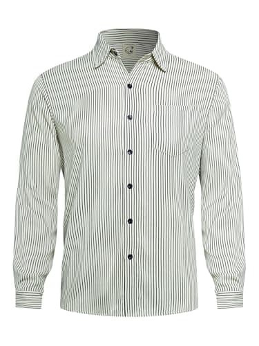 Hardaddy Men's Striped Dress Shirt Casual Long Sleeve Collared Button Down Shirts Stripe Cotton Blend White Blue Striped 3XL - Image 1