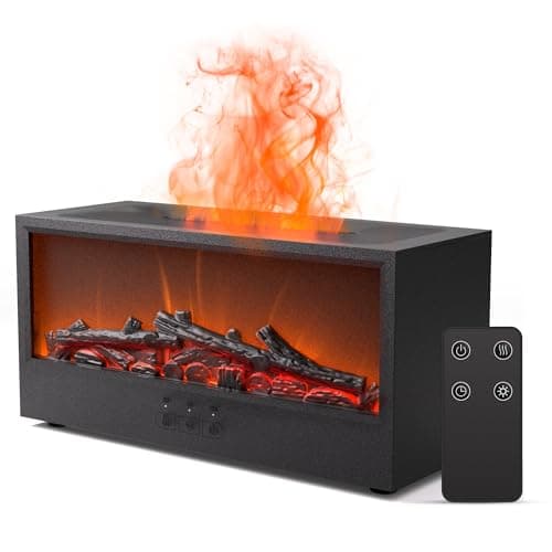 Fireplace Flame Air Diffuser Humidifier,7 Colors Aromatherapy Essential Oil Diffuser, Ultrasonic Aroma Humidifier with Remote Control & Timer for Bedroom, Home, Office, Yoga (Black) - Image 1