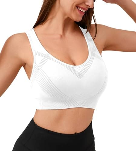 Sports Bras for Women Medium Support Cross Back Strappy Sports Bra Padded Workout Yoga Bras for Women Gym Tops, White, M - Image 1