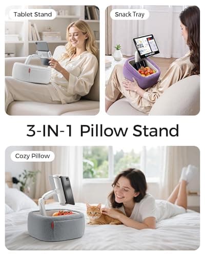 LULULOOK Ultra Fluffy Kindle Pillow Stand for Reading, Lap Tablet Pillow Stand with Snack Bowl & Flodable Arm Compatible with iPad, Phone and 4.7-14.6” Tablet for Book Reading in Bed - Thumbnail 2