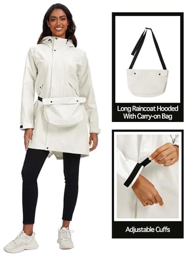 PITINAN Womens Rain Coat Windproof Windbreaker Cute Rain Jackets For Women With Waist Belt & Bag Fall Coats 2026 Long Raincoats Womens Waterproof For RV Travel OFF White XL - Thumbnail 3