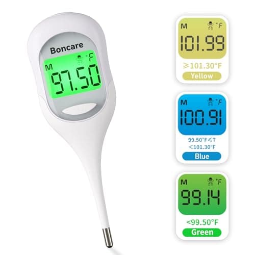 Boncare Basal Thermometer with 9 Seconds Fast Reading, Digital Thermometer for Fever - Accurate Oral & Rectal Thermometer for Adults & Kids, Fever Alarm, Large Display (White) - Image 1