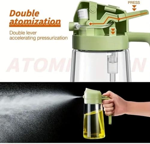 XBllcyiv 16oz/470ml Glass Olive Oil Sprayer for Cooking - 2 in 1 Olive Oil Dispenser for Kitchen Gadgets, Air Fryer, Salad, and BBQ (Green) - Thumbnail 4
