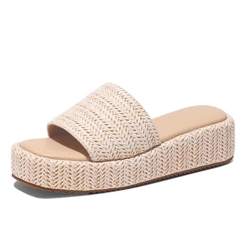 EQAUDES Wedge Sandals for Women Espadrille Open Toe Beach - Raffia, Platform, Summer, Outdoor, Straw, Comfortable, Beige, Vacation Sandal for Womens - Image 1