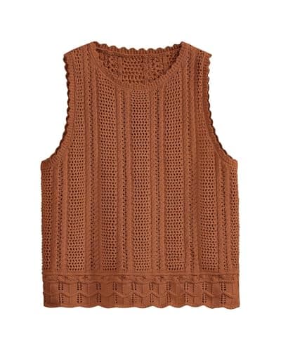 KIRUNDO Beach Vacation Clothes for Women Spring Summer Crochet Sweater Vest Tank Tops Cover Ups Resort Cruise Outfits 2026(Caramel, X-Small) - Image 1