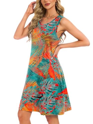 YOKGO Womens Summer Dresses Casual Loose Sleeveless Dress Beach Vacation Floral Tank Sundresses with Pockets - Thumbnail 2