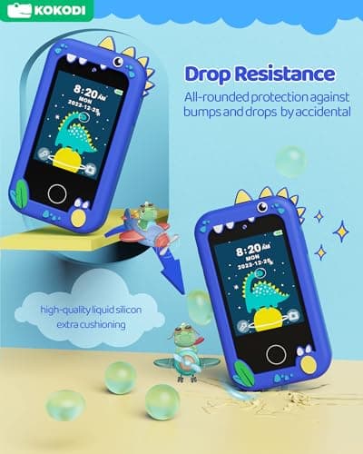 KOKODI Kids Smart Phone Toys, Touchscreen HD Dual Camera Cell Phone for Kids, Birthday Gifts Dinosaur Toddler Play Phone for Boys 3-10, Travel Learning Toy with 8GB SD Card(Navy Blue) - Thumbnail 2