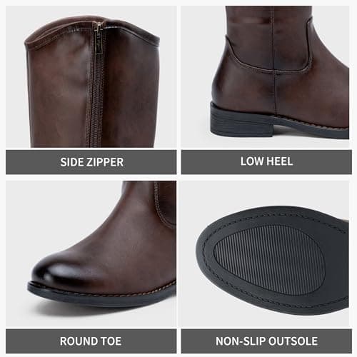 Vepose Women's Knee High Boots 956 Coffee Zipper Casual Weather Tall Fashion Retro Vegan Boots for Women Size 9.5(CJY956 Coffee pu 09.5) - Thumbnail 4