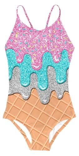 Idgreatim Girls Ice Cream Swimsuits Colorful One Piece Bathing Suit Size 8 9T Cute Swimwear for Beach - Image 1