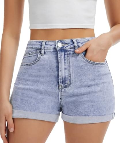 VIPONES Women Denim Shorts High Rise Trendy Stretch Frayed Summer Casual Jean Shorts Size 14（1835，14） - Image 1