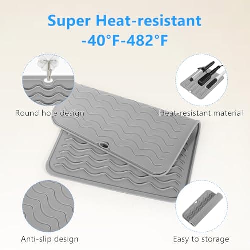 Quccefods Heat Resistant Mat Oversize Curling Iron Mat Silicone Hot Hair Tools Mat for Hair Straightener,Flat Irons,Hair Styling Tools Countertop protection Portable Travel Mat 14.2" x 11" - Thumbnail 6