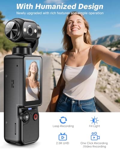 W & O Vlogging Camera with 180° Rotating Lens, Pocket Body Camera with Audio & Video Recording,7-Hour Battery, Handheld POV Cameras with 32GB Card, Easy One-Button Recording for Travel,Daily Life - Thumbnail 2