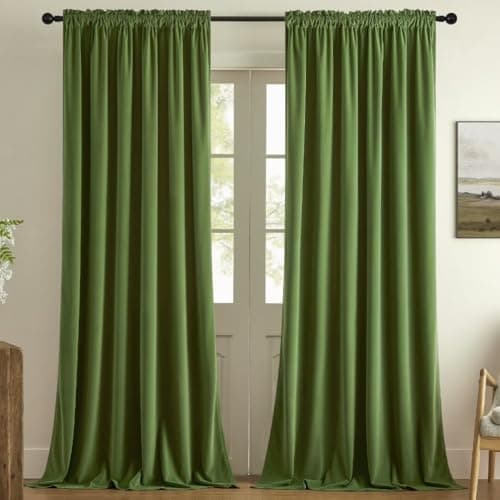 Joydeco Green Velvet Curtains 72 inch 2 Panel, Room Darkening Super Soft Velvet Drapes for Bedroom Living Room Thermal Insulated Window Drapes, Luxury Blackout Rod Pocket Curtains,W52 x L72 inch - Image 1