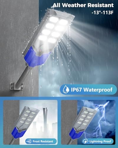 AIKVSXER S-12000W Solar Street Lights Outdoor, 6500K Commercial Dusk to Dawn Parking Lot Light, Waterproof IP67 Solar Security Flood Lights with Motion Sensor and Remote for Street,Road,Yard, 1 Pack - Thumbnail 6