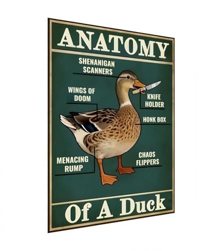 Carastora Duck Facts Metal Tin Sign - Fun "ANATOMY OF A DUCK" Vintage Art, Retro Metal Poster for Kitchen, Cafe, Bathroom, Farmhouse or Home Decor, 8x12 Inch - Image 1