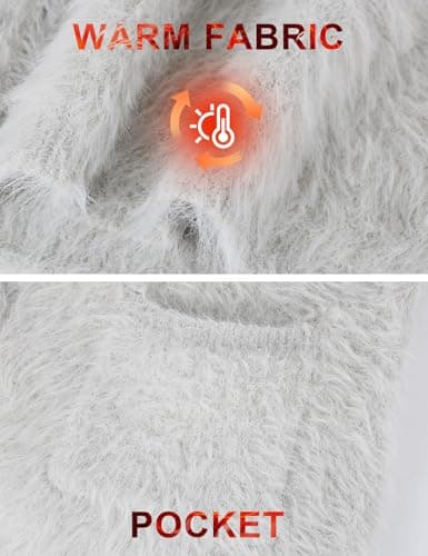 Women's Fuzzy Cardigan V Neck Long Sleeve Button Down Slouchy Furry Sweaters Chunky Knit Mohair Sweater Coat(Grey-S) - Thumbnail 4