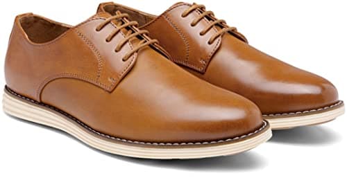 Vostey Mens Casual Dress Shoes Wingtip Plain Business Dress Shoes for Men (BMY618 Yellow Brown 11.5) - Thumbnail 2