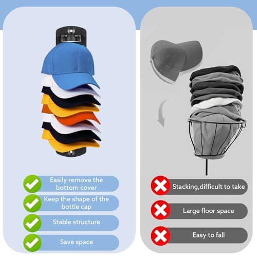 Dntorx Hat Organizer for Baseball Caps, 1 Pack Hat Rack for Wall Strong Adhesive Hat Hanger Hat Hooks Stand Organizer Storage Holder Display for Door Closet Bedroom - Thumbnail 3