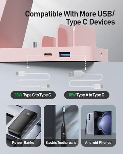 5 in 1 Wireless Charger for Samsung, Wireless Charging Station for Multiple Devices, Fast Charger Stand for Samsung Galaxy S25 Ultra S24 S23 S22 S20 Note 20 10 Z Fold 7 6 Galaxy Watch 7 6 5 Buds, Pink - Thumbnail 6