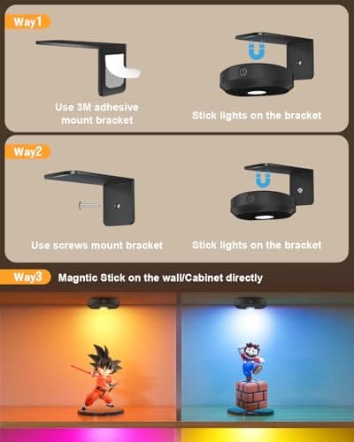 WILLED RGB Lights,Poster Lights,Battery Operated Rechargeable Picture Light,Puck Light with Remote,9 RGB Colors,Dimmable&Timer,Art Gallery Lighting,Display Lighting for Paintings Wireless - Thumbnail 6