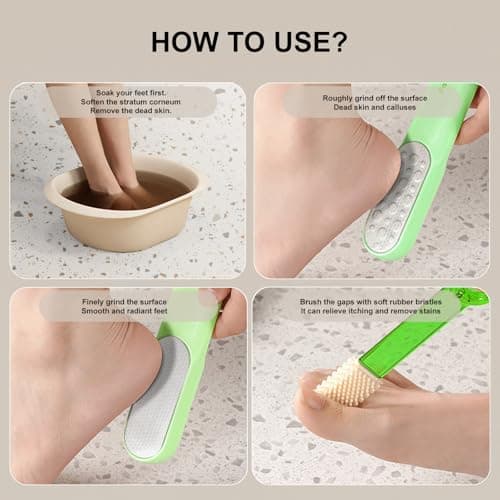 Foot File 2-in-1 Pedicure Scrubber Tool - Stainless Steel Dual-Sided & Callus Remover, Durable Easy-to-Clean Rasp for Hard Dead Skin, Corn Removal & Soft Feet, Dry & Wet Use (Green) - Thumbnail 4