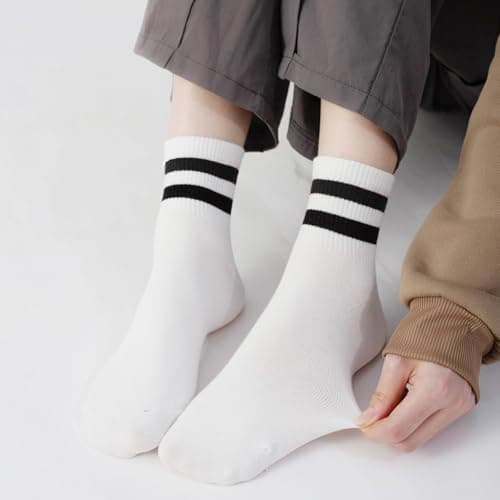 SISOSOCK Quarter Crew Cotton Socks for Women Striped Athletic Casual Breathable Socks 6-10 Pairs with Gifts Box - Thumbnail 6