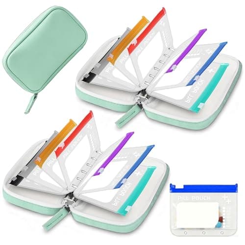 NeLiangIA Mint Green Weekly Pill Organizer, Waterproof Travel Medicine Organizer with 7 Color Pouches, Pastilleros para Medicamentos, Portable Travel Pill Organizer for Daily & Trip Use