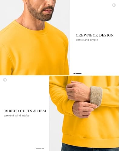G Gradual Sherpa Lined Sweatshirts for Men Fleece Crewneck Sweatshirt Pullover Warm Shirts for Winter, Bright Yellow, 3X-Large - Thumbnail 5