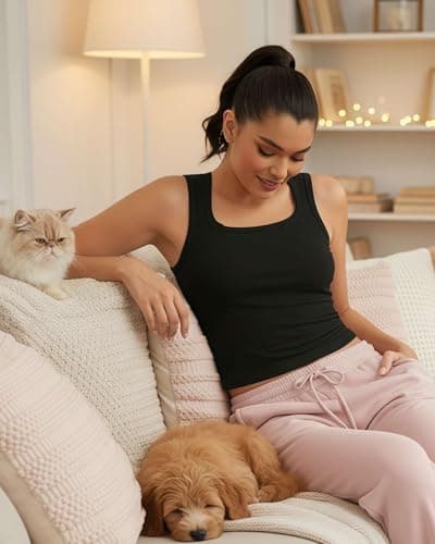 Women's Ribbed Cotton Tank Top Sleeveless Square Neck Tank Slim Fitted Knit Casual Tops Shirts - Thumbnail 3