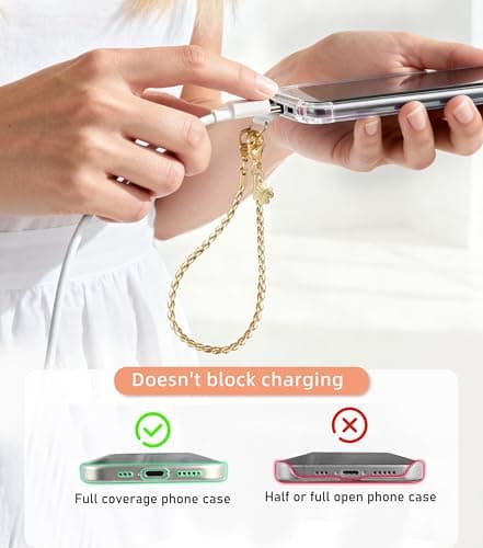 ROCONTRIP Metal Phone Lanyard with Gold Chain Detachable Phone Chain Wristlet with 2 Tether Tabs Universal iPhone Wrist Strap Premium Metal Buckles,Non-Rust,Unbreak iPhone Wristlet For Travel Shopping - Thumbnail 5