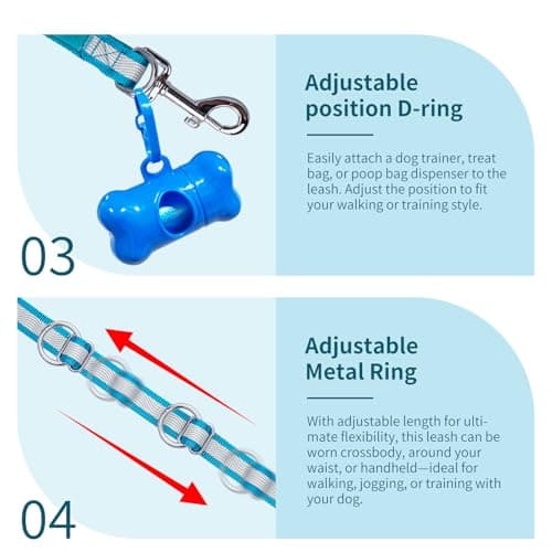 AIRUIDOG Hands Free Dog Leash, 4.25FT - 9FT Multifunctional Crossbody Waist Leash for Dogs Walking Reflective Running Dog Leashs for Medium and Large Dogs Walking,Jogging,Running,Training (Blue) - Thumbnail 6