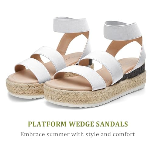 Vepose Women's Cute Platform Wedge Sandals Open Toe, Espadrilles Sandals with Double Elastic Strap, 876 - White, Size 11 US (CJY876 White 11) - Thumbnail 5