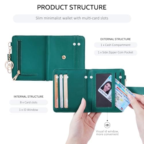 POIUGOYA Slim Wallet for Women,RFID Blocking Bifold Credit Card Holder with Zipper Coin Pocket,ID Window,Keychain - Thumbnail 5