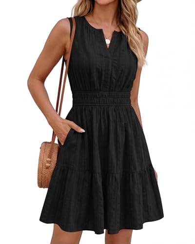 BTFBM Women Summer Dresses 2026 Casual Mini Dress Sleeveless V Neck Boho Beach Fashion Clothing A Line Dress Pockets(Black, Medium) - Thumbnail 3