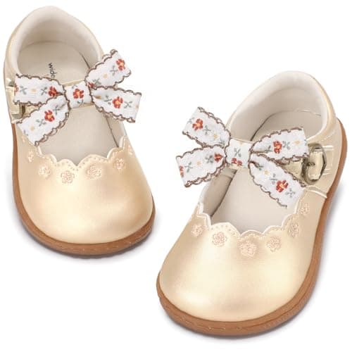 WIDE TOE BOX Girls School Shoes Mary Jane Toddler Lightweight Non-Slip Comfortable Ballet Shoes for Girls Gold Toddler 9 - Image 1
