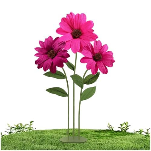 Mverse Giant Flower with Heavy Duty Iron Base Stand, Aluminum Pipe Stems | Large Artificial Daisy Paper Flowers Decorations for Outdoor Wedding, Party, Home Decor (Rose Red) - Image 1