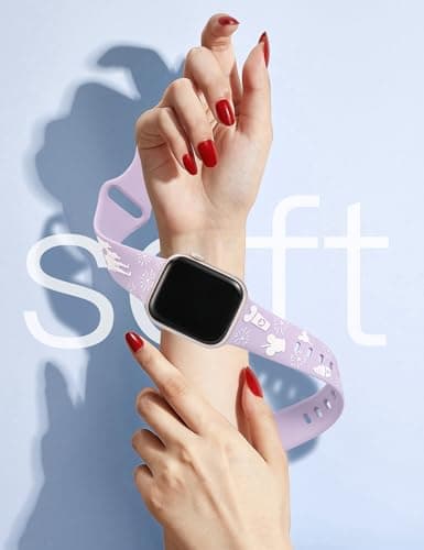 BEEXI 2 Packs Cartoon 3D Raised Band Compatible with Apple Watch Band 49/46/45/44/42mm Women Two-Tone Cute Silicone Strap for iWatch SE Series 10/9/8/7/6/5/4/3/2/1/Ultra(1/2) Lavender/Sky Blue - Thumbnail 3
