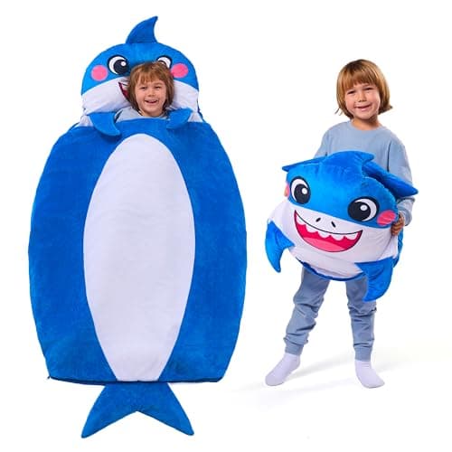 JOIEDOMI Kids Sleeping Bag Toddler Nap Mat with Pillow & Blanket 60" x 39" for Kids Ages 3+ Soft Plush Sleeping Mat Shark for Preschool and Boys Girls Kindergarten Daycare Sleepover - Image 1