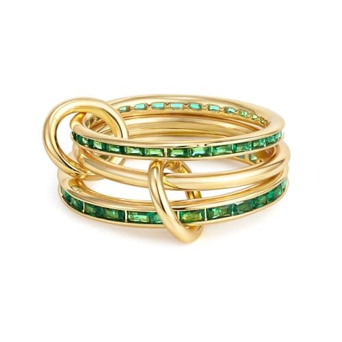 SLOONG Gold Stackable Rings for Women Non Tarnish, Dainty 18k Gold Plated CZ Cubic Zirconia Rings, Silver Rings Set, Multi-Link Connected Rings (Style 5-Size10) - Image 1