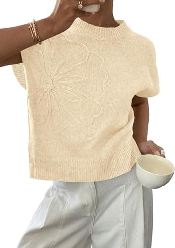 PRETTYGARDEN Women's 2026 Spring Sweater Vest Trendy Flower Knit Short Sleeve Cute Pullover Tank Tops Summer Fashion Clothing (Apricot,Medium) - Image 1
