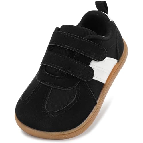 WIDE TOE BOX Toddler Girls Boys Shoes Wide Zero Drop Barefoot Shoes Comfort Non-Slip First Walking Sneakers for Preschool Outdoor Activities Black White, 7 Wide Toddler - Image 1