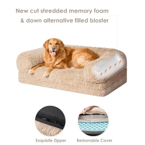 EHEYCIGA Foldable Human Dog Bed, 72"x44"x11" Orthopedic Memory Foam Human Sized Dog Bed, Waterproof Pet Bed for People, Faux Fur Pet Couch for Adult with Non-Slip Bottom, Camel - Thumbnail 6