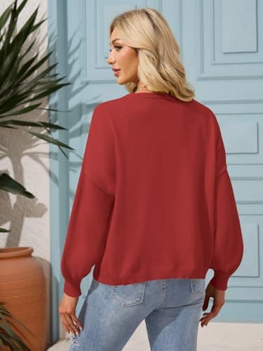 FireSwan Cardigan Sweater for Women Long Lantern Sleeve Oversized Knit Outfits Lightweight Trendy Spring Tops 2026 Red XL - Thumbnail 4