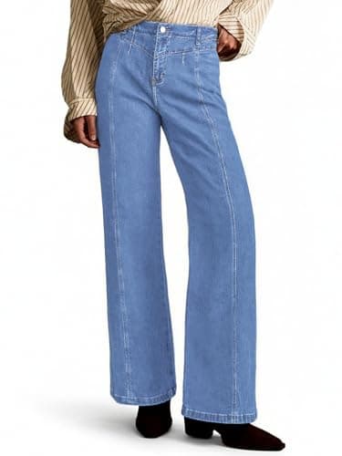 PEIHOT Wide Leg Jeans for Women High Waisted Straight Leg Stretchy Jeans Seamed Paneling Denim Pants Fall Light Blue - Image 1