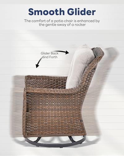 5 Pieces Outdoor Patio Furniture-Patio Swivel Chairs Set of 2 with Outdoor Side Table Patio Furniture for Patio Deck Porch Garden Backyard-Brown/Beige - Thumbnail 4