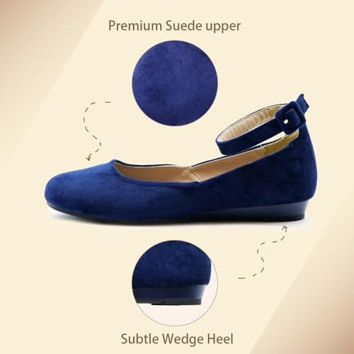 unsylvion Women's Ballet Low Wedge Flats with Round Toe and Ankle Strap Stylish Comfortable Casual Shoes for Work,Office,Business - Thumbnail 3