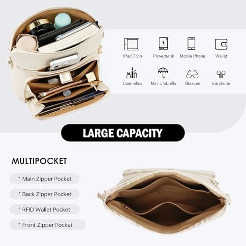 Goinsound Crossbody Purse with Built in Wallet White Purses for Women Rfid Crossbody Bag - Thumbnail 5
