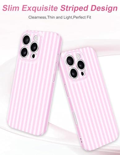 Aitipy Magnetic Striped Phone Case for iPhone 16 Pro, Compatible with MagSafe, Cute Stripe Fashion Aesthetic Soft TPU Slim Shockproof Protective Phone Cover for Women Girls-Pink - Thumbnail 4